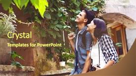  Presentation with old couple walking - Beautiful PPT theme featuring travelers walking around old town backdrop and a tawny brown colored foreground