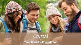  Presentation with tourism hiking - Slide deck with travelers with backpacks and map background and a coral colored foreground