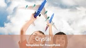  Presentation with world in our hands - Amazing slide set having two small boys with airplains backdrop and a coral colored foreground