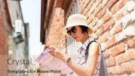  Presentation with old map - Theme having traveling-asian-woman-check background and a coral colored foreground