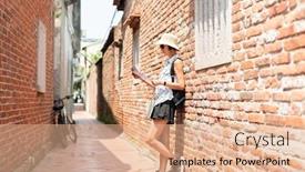  Presentation with old map - Amazing PPT theme having traveling-asian-woman-check backdrop and a coral colored foreground