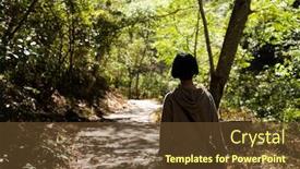  Presentation with hiking - Colorful presentation theme enhanced with traveling-asian-woman-hiking backdrop and a tawny brown colored foreground