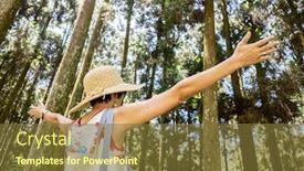  Presentation with hiking - Cool new slide deck with traveling-asian-woman-hiking backdrop and a tawny brown colored foreground