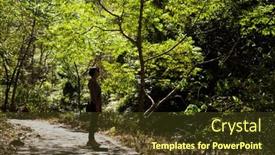  Presentation with outdoor clothes for hiking - Beautiful PPT theme featuring traveling-asian-woman-hiking backdrop and a tawny brown colored foreground