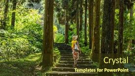  Presentation with hiking - PPT layouts enhanced with traveling-asian-woman-hiking background and a tawny brown colored foreground