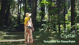  Presentation with hiking - Presentation theme featuring traveling-asian-woman-hiking background and a tawny brown colored foreground