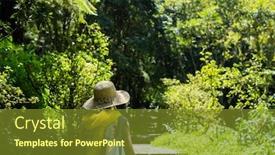  Presentation with hiking - Cool new presentation theme with traveling-asian-woman-hiking backdrop and a tawny brown colored foreground