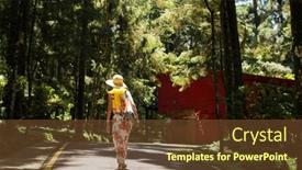  Presentation with hiking - Audience pleasing PPT theme consisting of traveling-asian-woman-hiking backdrop and a tawny brown colored foreground