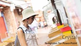  Presentation with asia - Presentation theme having traveling-asian-woman-playing-pinball background and a coral colored foreground