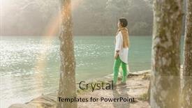  Presentation with moon trees - PPT theme having traveling-asian-woman-stand-near background and a coral colored foreground