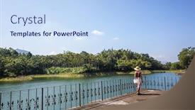  Presentation with water reservoir - PPT layouts consisting of traveling-asian-woman-walk-near background and a sky blue colored foreground