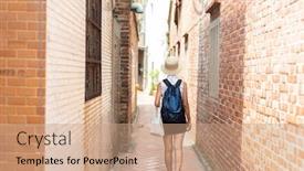  Presentation with asia - Audience pleasing presentation theme consisting of walking in the old street backdrop and a coral colored foreground