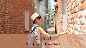  Presentation with asia - Presentation design enhanced with traveling asian woman walking in the old street at lukang town at changhua county taiwan asia background and a coral colored foreground