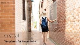  Presentation with asia - Colorful presentation theme enhanced with traveling-asian-woman-walking backdrop and a coral colored foreground