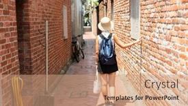  Presentation with asia - Slides consisting of traveling-asian-woman-walking background and a coral colored foreground