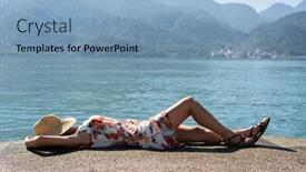  Presentation with rest - Slide set consisting of traveling-asian-woman-with-hat background and a light blue colored foreground