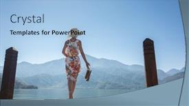  Presentation with lake dock - Theme featuring traveling-asian-woman-with-hat background and a light blue colored foreground