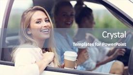  Presentation with women traveling - Audience pleasing presentation theme consisting of traveling by car with map backdrop and a mint green colored foreground