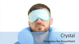  Presentation with sleep - Audience pleasing presentation theme consisting of traveling car plane - young man with travel pillow backdrop and a light blue colored foreground