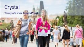  Presentation with mangroves mangrove trees along - Amazing PPT layouts having traveling city - two female tourists walking along backdrop and a sky blue colored foreground