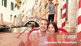  Presentation with young happy couple - PPT theme enhanced with traveling in venice gondola giving background and a coral colored foreground