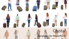  Presentation with inca machu picchu peru view - Slide deck having traveling luggage - collection back view of people background and a lemonade colored foreground