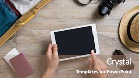  Presentation with ticket - PPT layouts having traveling luggage - high angle view of man background and a coral colored foreground