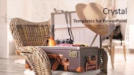  Presentation with wicker - Audience pleasing PPT theme consisting of traveling luggage - packed traveller suitcase on wicker backdrop and a  colored foreground