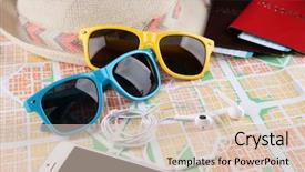  Presentation with luggage - Cool new slides with traveling luggage - sunglasses passport and map close backdrop and a lemonade colored foreground