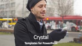  Presentation with hat - Slide deck enhanced with traveling man with mobile phone background and a dark gray colored foreground