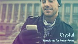  Presentation with phone - Colorful slide deck enhanced with traveling man with mobile phone backdrop and a ocean colored foreground