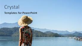  Presentation with sun - Slide set featuring traveling-mature-asian-woman background and a light blue colored foreground