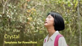  Presentation with free - Slide deck having traveling-woman-feel-free background and a tawny brown colored foreground