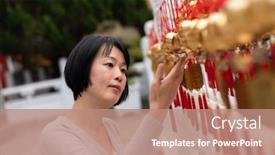  Presentation with golden belt - Amazing presentation theme having traveling-woman-look backdrop and a coral colored foreground