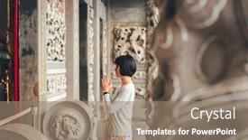  Presentation with taiwan - Audience pleasing PPT theme consisting of traveling-woman-praying-at-wenwu backdrop and a coral colored foreground