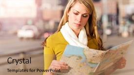  Presentation with traveling to paris - Colorful slides enhanced with traveling woman reading a map backdrop and a coral colored foreground