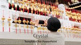  Presentation with golden woman - Presentation theme consisting of traveling-woman-take-a-picture background and a coral colored foreground