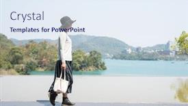  Presentation with walk - Colorful PPT theme enhanced with traveling-woman-walk-at-xiangshan backdrop and a sky blue colored foreground