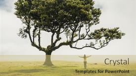  Presentation with power - Colorful PPT layouts enhanced with traveller-woman-feeling-the-power backdrop and a yellow colored foreground