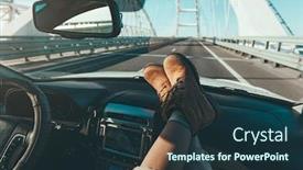  Presentation with road trip - Beautiful PPT theme featuring boots on car dashboard backdrop and a tawny brown colored foreground