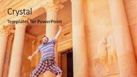  Presentation with petra - Colorful PPT theme enhanced with travellers visiting petra in jordan during summer trip backdrop and a yellow colored foreground