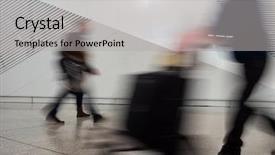  Presentation with airport terminal - Presentation design featuring travellers walking at the airport background and a light gray colored foreground
