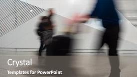  Presentation with airport terminal - PPT layouts having travellers walking at the airport background and a gray colored foreground