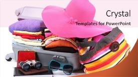  Presentation with closed - Cool new presentation design with travelling bags - closed silver suitcase with clothing backdrop and a lilac colored foreground