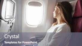  Presentation with plane - Beautiful presentation design featuring girl looking at plane window backdrop and a gray colored foreground