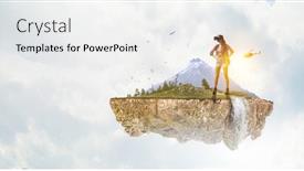  Presentation with tourist - Presentation theme featuring travelling-female-tourist-with-backpack background and a white colored foreground