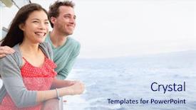  Presentation with ocean ship - Cool new slide deck with travelling ferrie - cruise ship couple romantic backdrop and a sky blue colored foreground