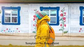  Presentation with traditional - Presentation design consisting of travelling-man-in-front background and a gold colored foreground