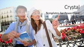  Presentation with sol - PPT theme featuring travelling plans - couple in la puerta del background and a white colored foreground