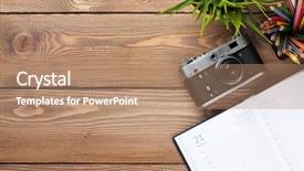  Presentation with flower office desk table - Cool new presentation theme with travelling plans - office desk table with camera backdrop and a coral colored foreground